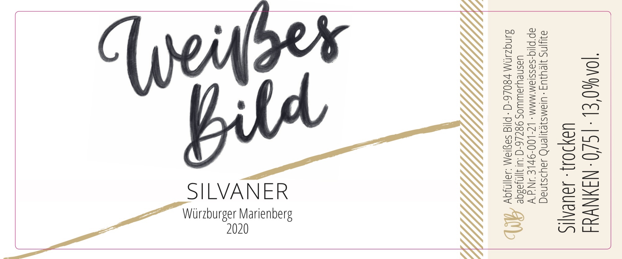 Weinetikett - 2020er Würzburger Marienberg Silvaner trocken - Weinbau Weißes Bild