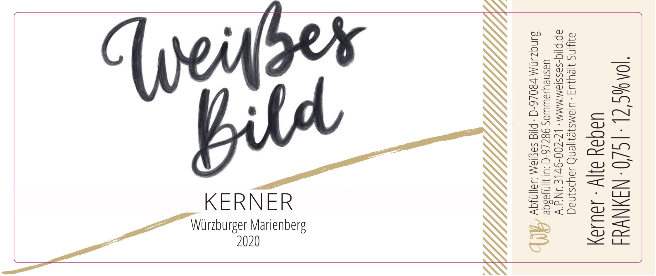 Weinetikett - 2020er Würzburger Marienberg Kerner Alte Reben - Weinbau Weißes Bild